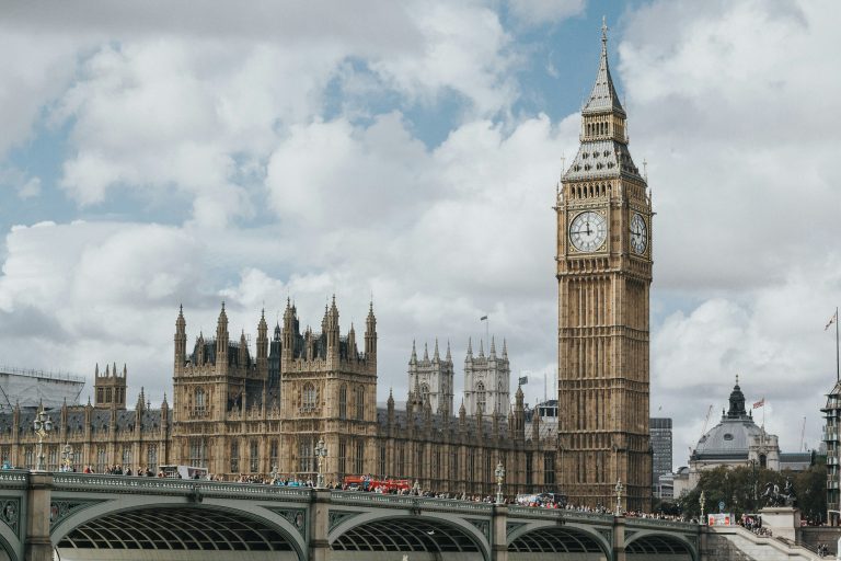 Big Ben and the Houses of Parliament in London, view from the Westminster Bridge