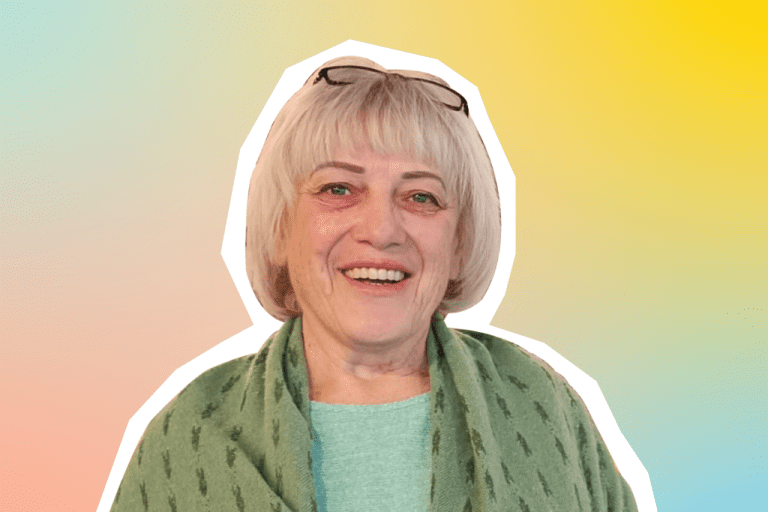 A portrait of Tetiana on a colorful background