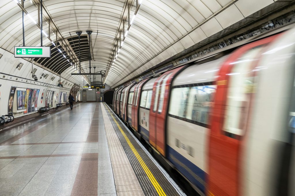 London Underground train entering a tube station