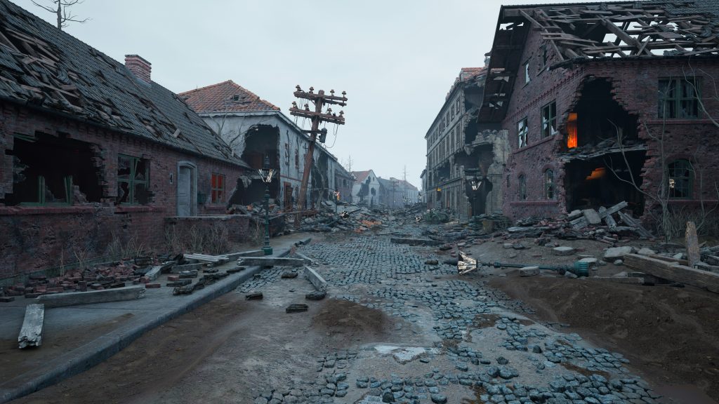 Day trip to Auschwitz: Destroyed street with crumbling houses and war ruins