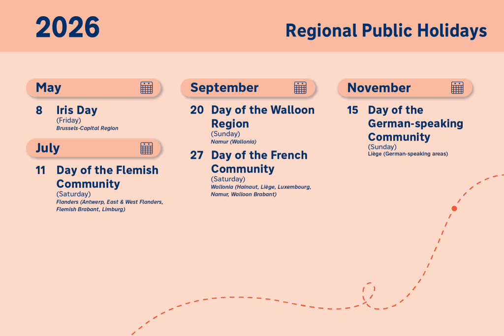 Bank holidays Belgium: list of regional public holidays in Belgium 2026