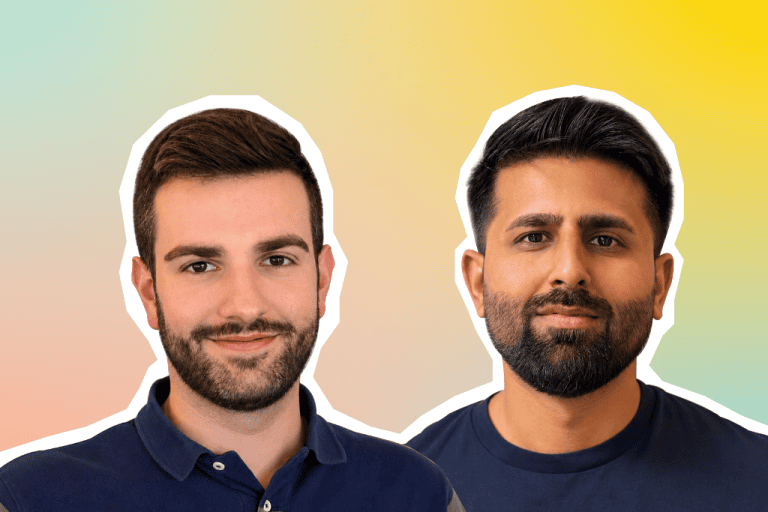 A portrait of Emiliano and Ismail on a colorful background