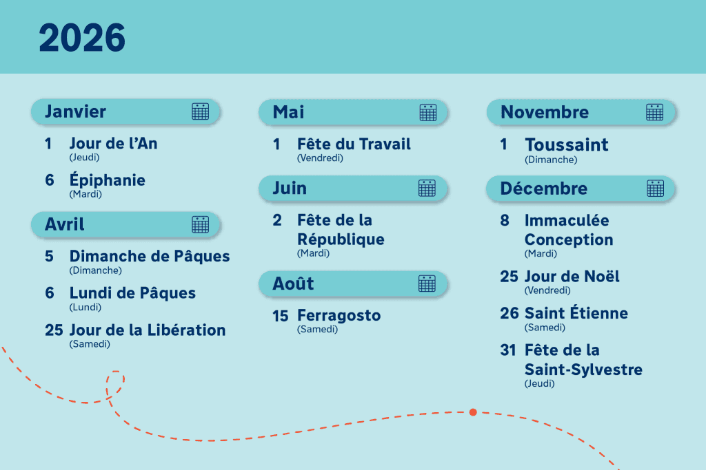 Jours fériés en Italie 2026 : Calendrier des jours fériés en Italie pour 2026