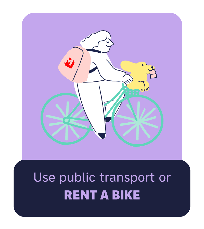 Illustration d’une personne à vélo sur un fond violet