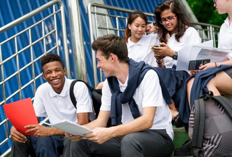 A group of teens in school uniform