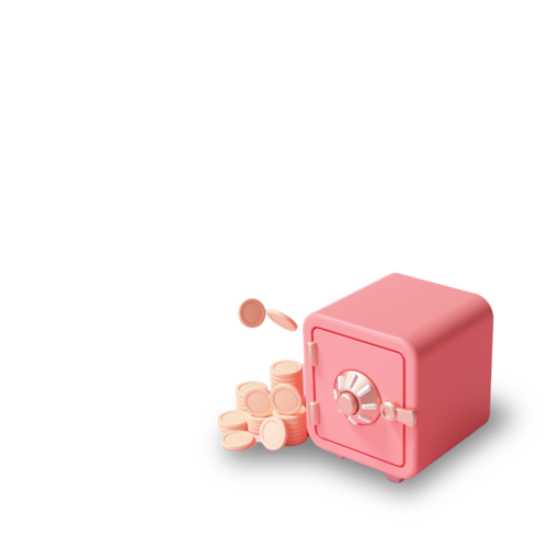 Pink safe with coins symbolizing the best price guarantee at MEININGER Hotels