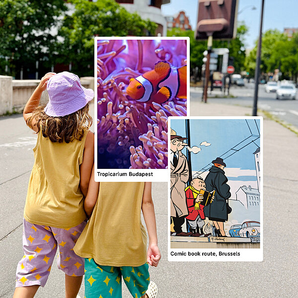 Kids exploring city attractions in Budapest and Brussels