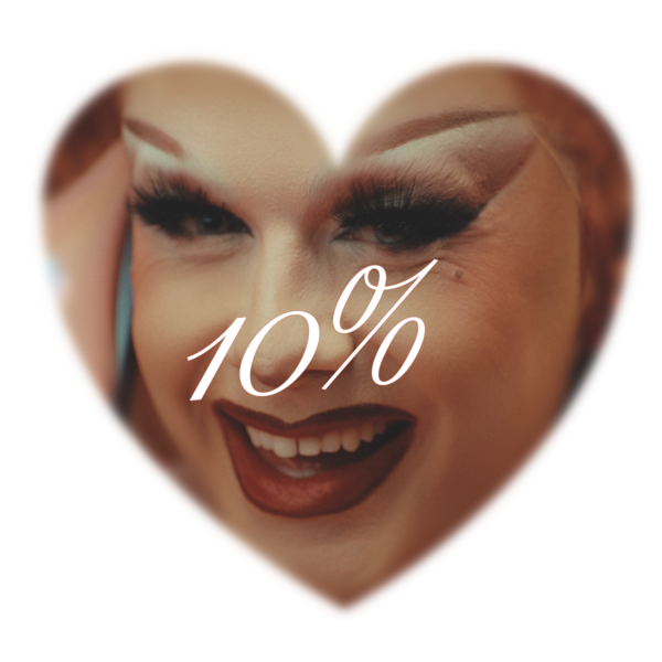 heart shape with a face inside and sign 10%