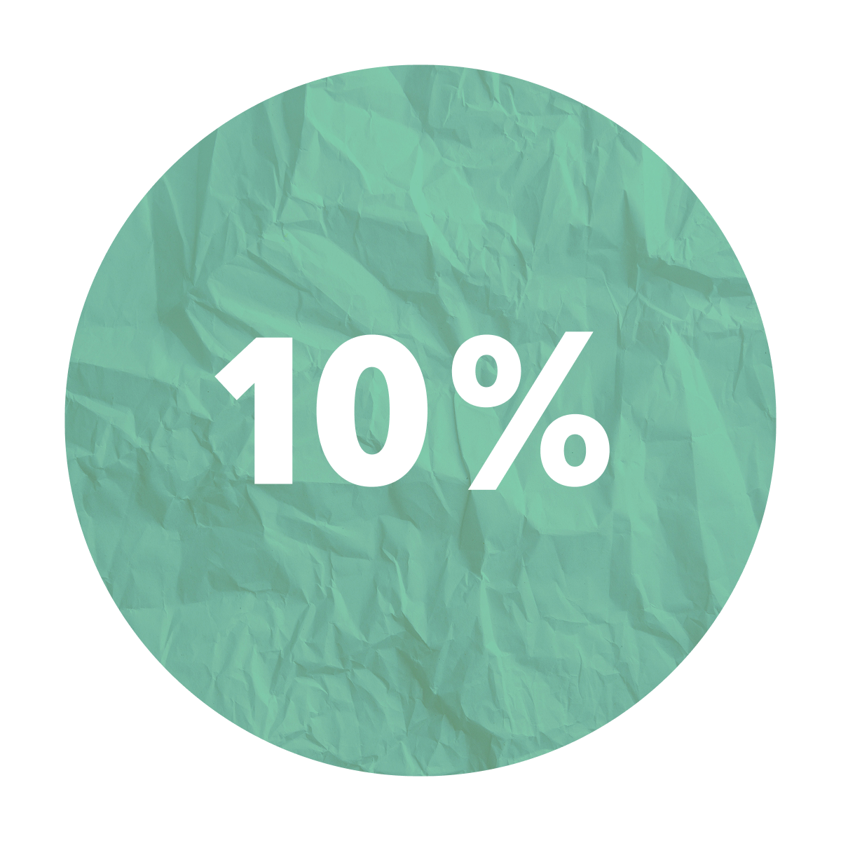 Turquoise dot with a white 10% written on it